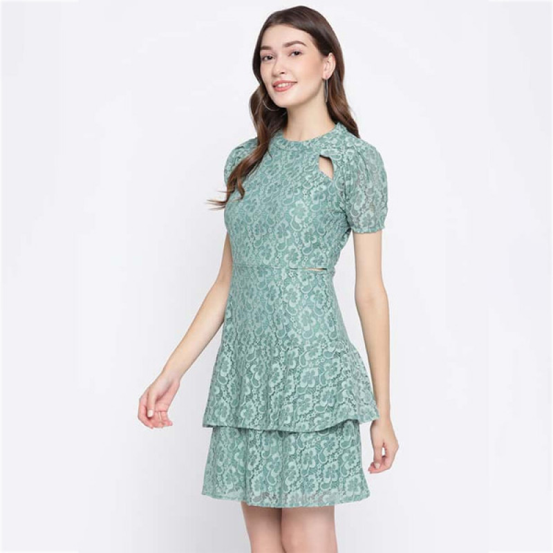 Women Lace Cutout Detail Layered Dress