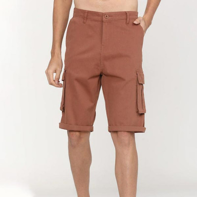 Men Rust Brown Slim Fit Cargo Cotton Blend Shorts